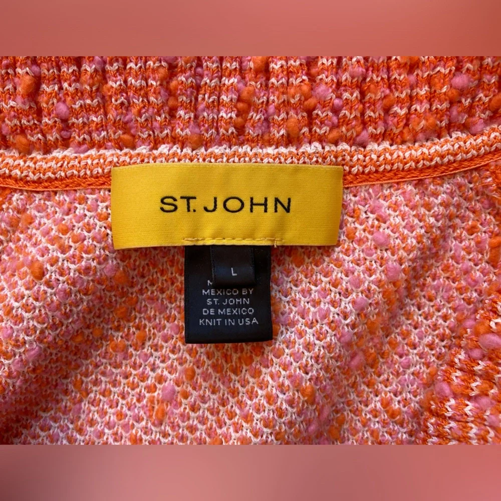 St.John Knit Jacket, Boucle Fringe,‎ Gold Tone Buttons,Size Large